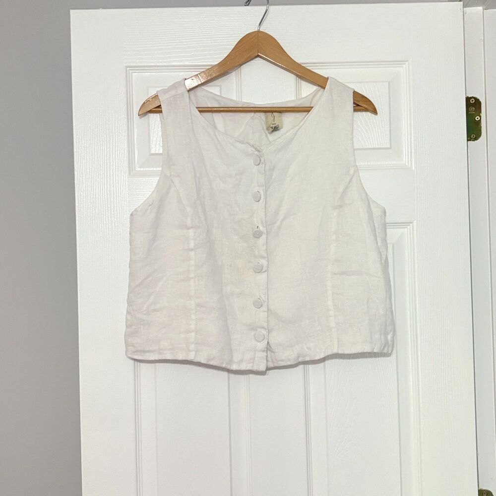 Joie Linen Top Womens XL White Button Front Vest Tank Lined Coastal Beach